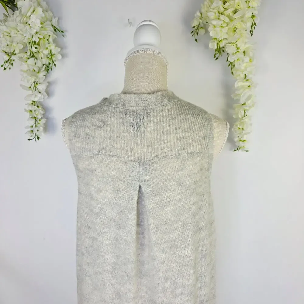 Lucky Brand Sweater Vest Small Gray Wool Blend Open Front Long Pockets Boho Chic